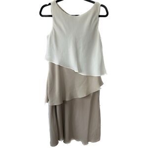 S.L. Fashion Asymmetric Flounce Tiered Ruffle Neutral Color Block Sheath Dress 8